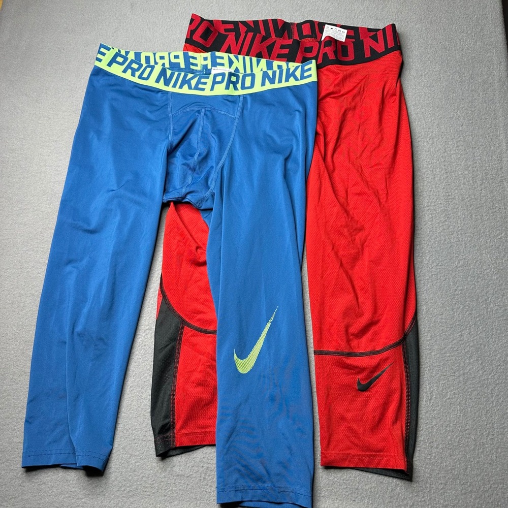 Nike Pro Dri-FIT Compression Leggings Mens XL Blue Red 828561-457 811619-687